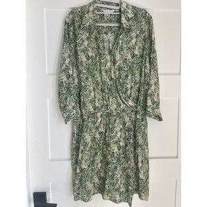 CAbi Womens Green Flora Faux Wrap Tunic Dress V Neck Elastic Waist Size Medium